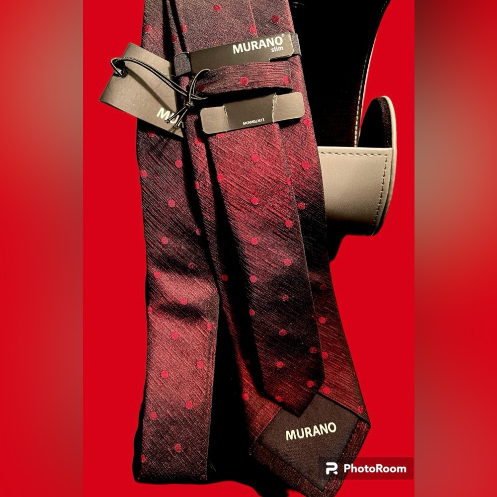 2Pc Murano High Sheen Red/black Tie& Leather Tie Case